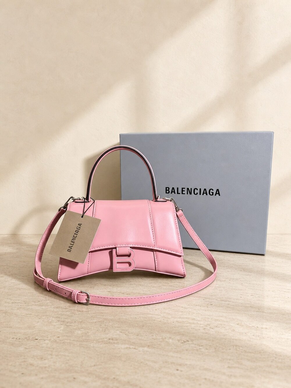 Balenciaga Pink Calfskin Hourglass Top Handle Handbag - Picture 2 of 6